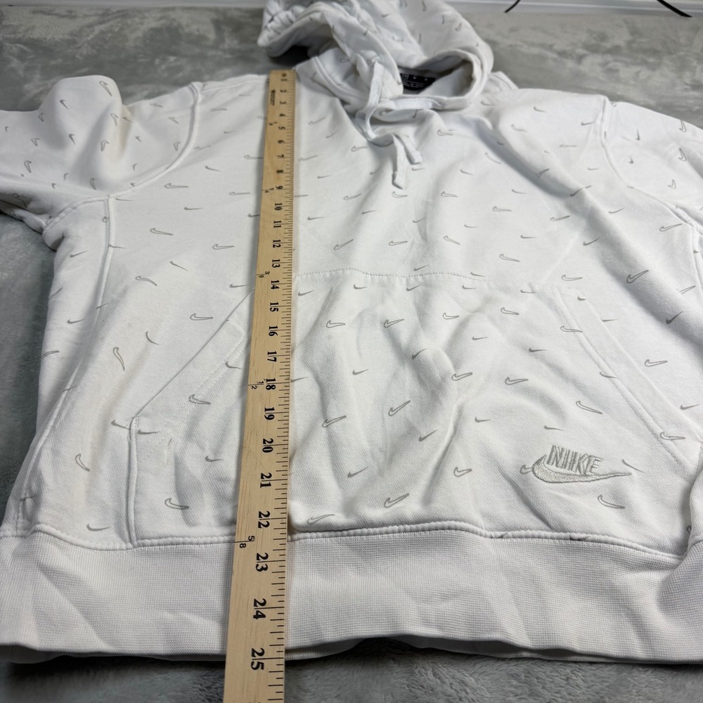 NIKE Mens M White Gray Mini Swoosh All Over Print Fleece Pullover Hoodie CJ5405 - Picture 6 of 9
